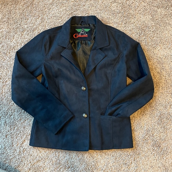 A Collezioni Navy Suede Italian Leather Blazer Jacket Size S EUC - Picture 2 of 8